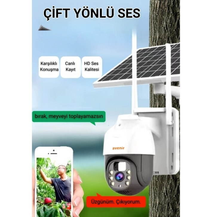 Avenir AV-M11 4G Sim Kartlı 3MP Tam Renkli Gece Görüşü Hareket Algılama Çift Yönlü Ses 10400 mAh Batarya 5 w/h solar panel IP PTZ Solar Kamera - Görsel 4