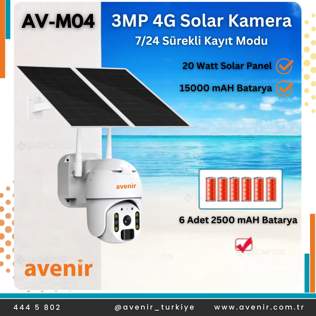 Avenir AV-M04 4 MP Solar Sistem 4G Sim Kartlı Solar Panelli IP Speed Dome PTZ Kamera - Görsel 7