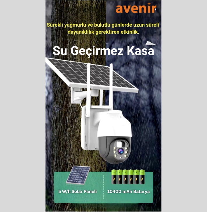 Avenir AV-M11 4G Sim Kartlı 3MP Tam Renkli Gece Görüşü Hareket Algılama Çift Yönlü Ses 10400 mAh Batarya 5 w/h solar panel IP PTZ Solar Kamera - Görsel 9
