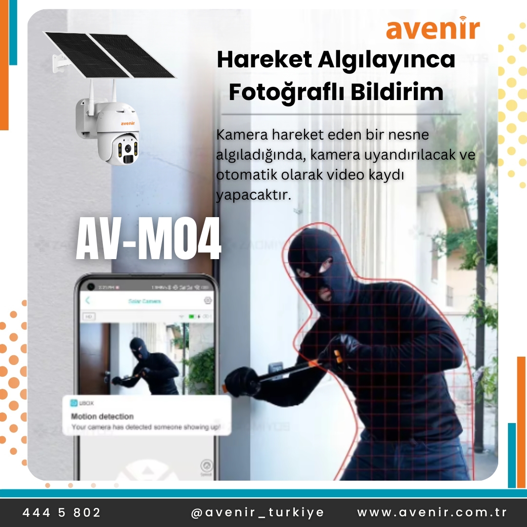 Avenir AV-M04 4 MP Solar Sistem 4G Sim Kartlı Solar Panelli IP Speed Dome PTZ Kamera - Görsel 2