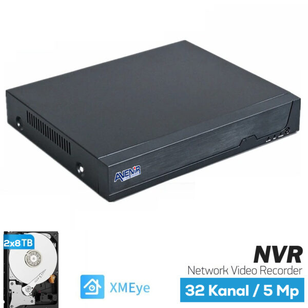 32 Kanal 5 MP'e Kadar 2x8 TB HDD NVR Kayıt Cihazı AV-NVR32