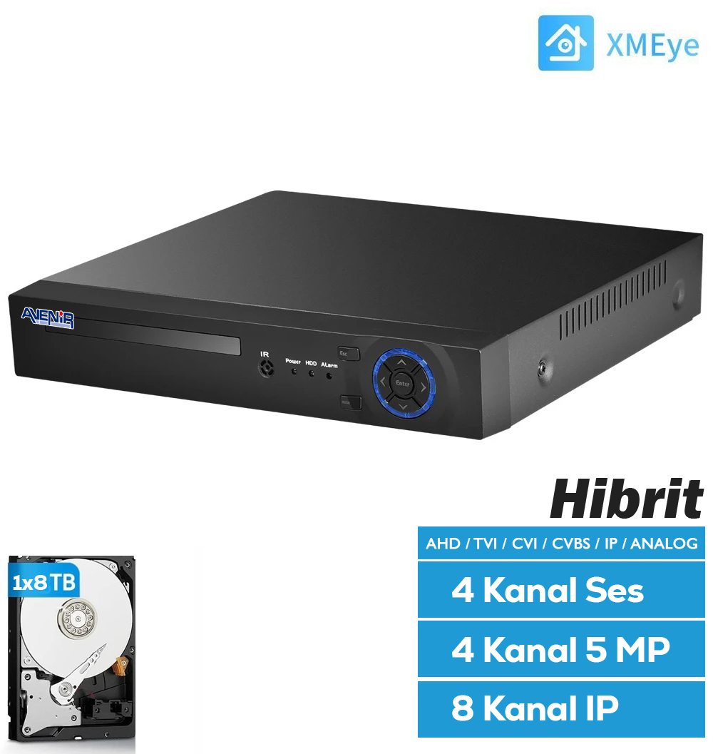 Ahd DVR 4 Kanal 2mp 1080P H265 5ın1 Hibrit Xmeye Kayıt Cihazı AV-TC04GM