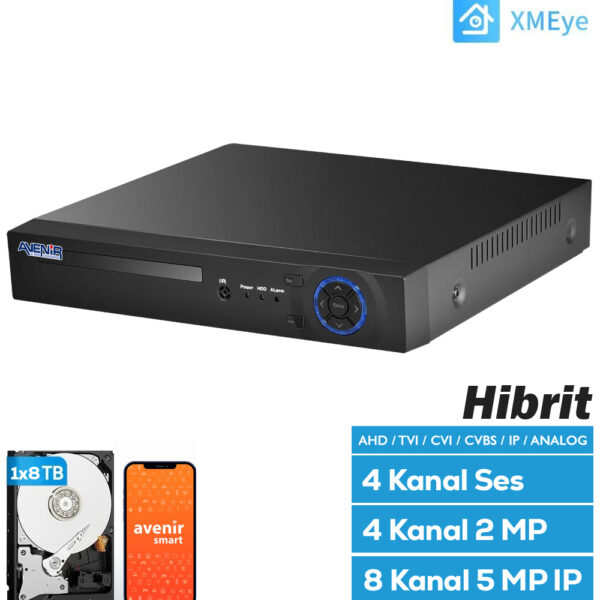 h.265 AHD DVR 4 Kanal 5 MP 5IN1 Hibrit XMEYE AV-TC04M