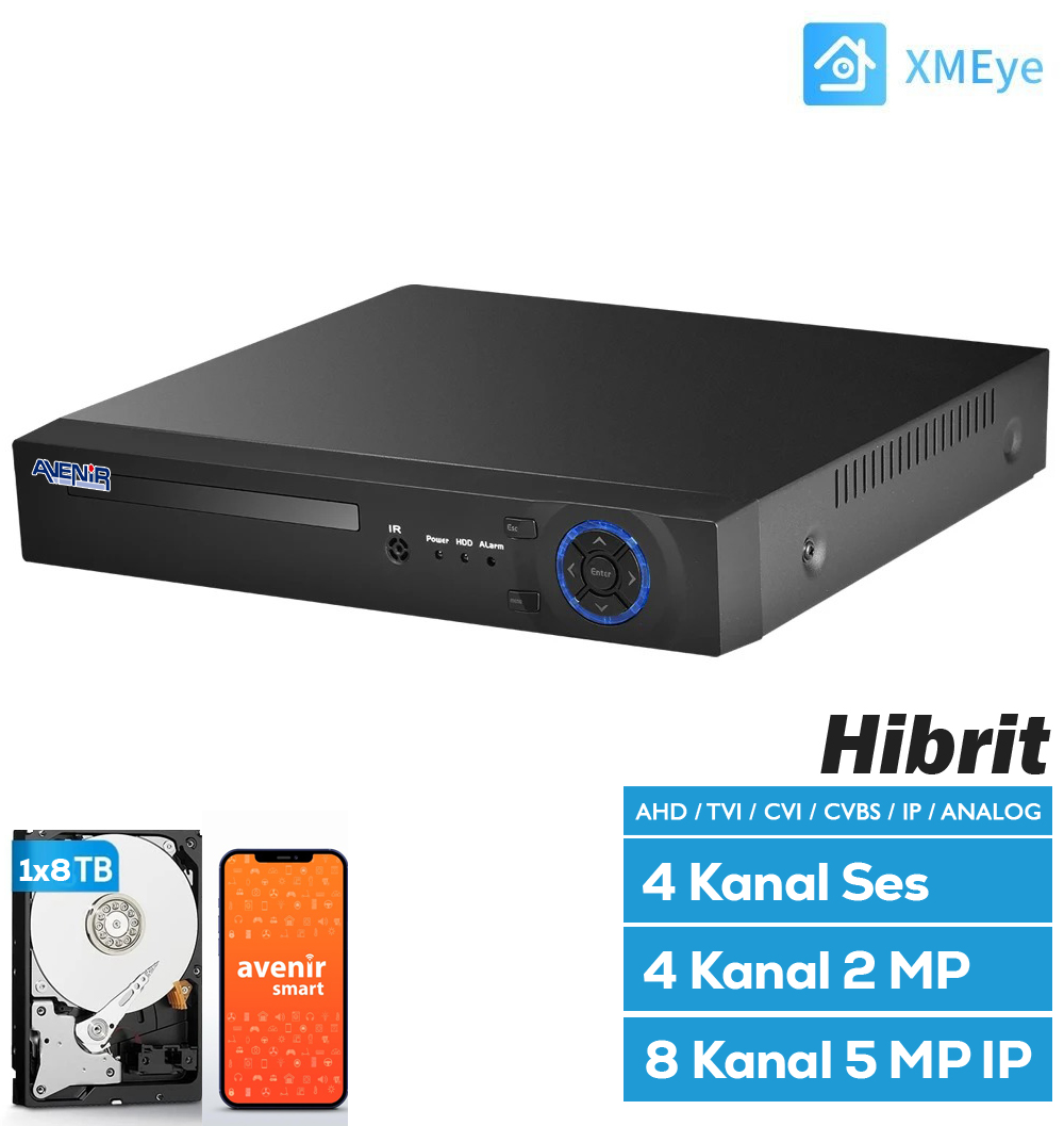 h.265 AHD DVR 4 Kanal 5 MP 5IN1 Hibrit XMEYE AV-TC04M