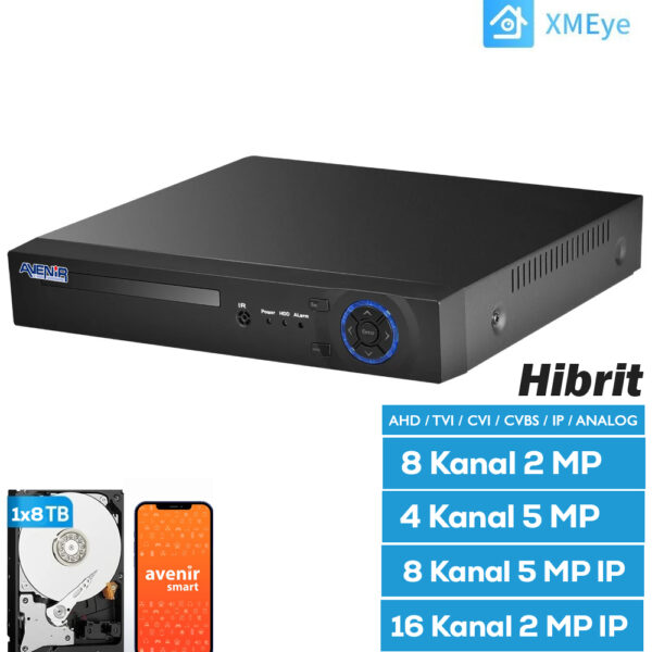 h.265 AHD DVR 8 Kanal 5 MP 5IN1 Hibrit XMEYE AV-TC08N