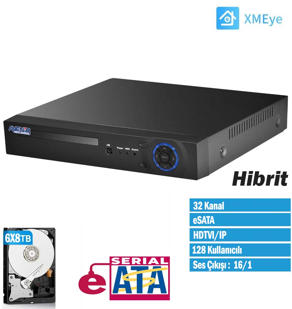 32 Kanal 8 x 6TB HDD / 1 eSATA HDTVI/IP Kayıt Cihazı AV-DS8132HGHI-SH