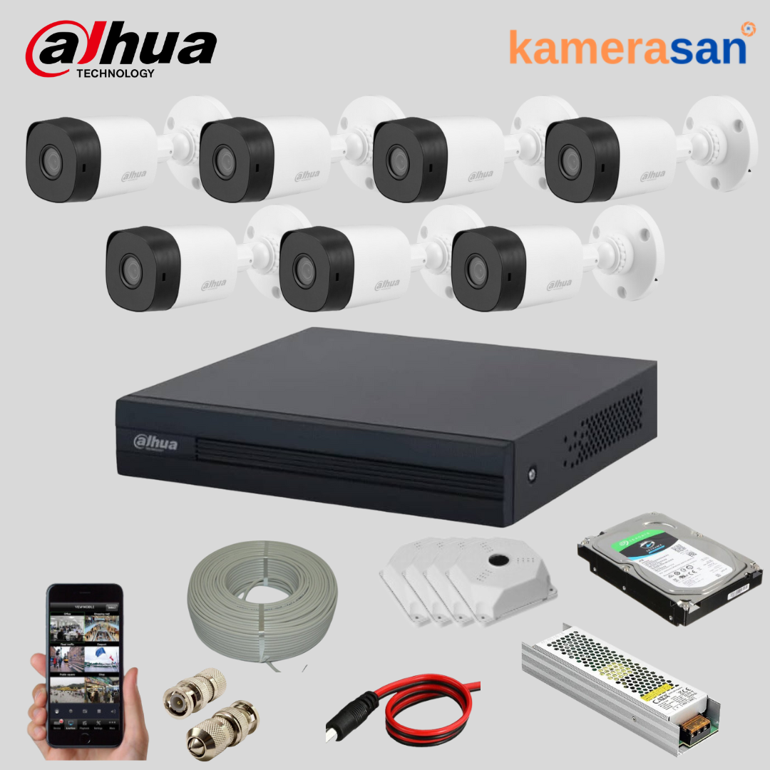 Dahua 7 Kameralı AHD Dış Mekan Ev Güvenlik Paketi – Full Set Kamera Sistemi