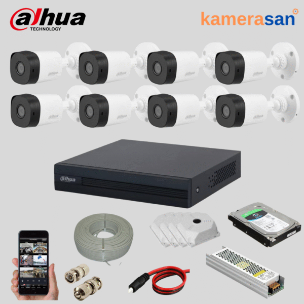 Dahua 8 Kameralı AHD Dış Mekan Ev Güvenlik Paketi – Full Set Kamera Sistemi